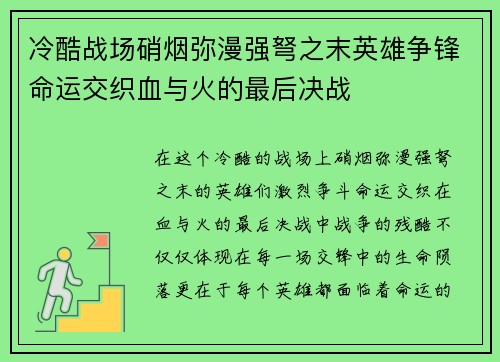 冷酷战场硝烟弥漫强弩之末英雄争锋命运交织血与火的最后决战