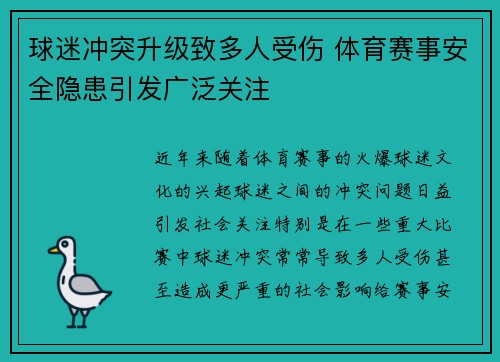 球迷冲突升级致多人受伤 体育赛事安全隐患引发广泛关注