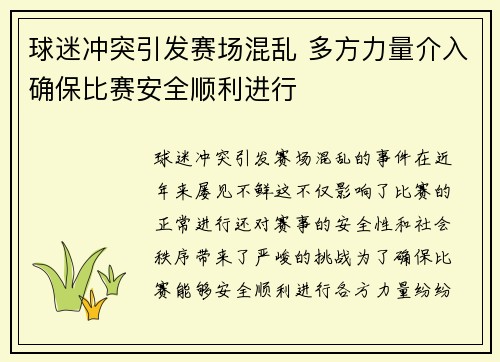 球迷冲突引发赛场混乱 多方力量介入确保比赛安全顺利进行